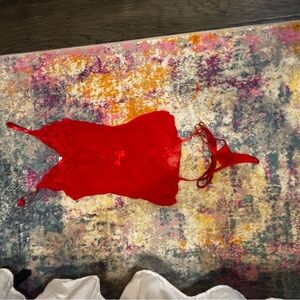 Yandy Vibrant Red Strappy Lingerie with matching underwear size small